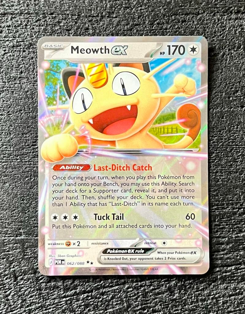 Pokemon kaart Meowth 062/088, Ophalen of Verzenden, Zo goed als nieuw, Losse kaart, Foil