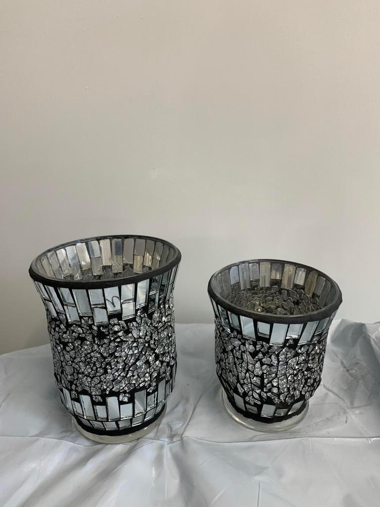 Windlichten set van 2, Huis en Inrichting, Woonaccessoires | Kandelaars en Kaarsen, Overige materialen, Gebruikt, Zwart, Ophalen of Verzenden