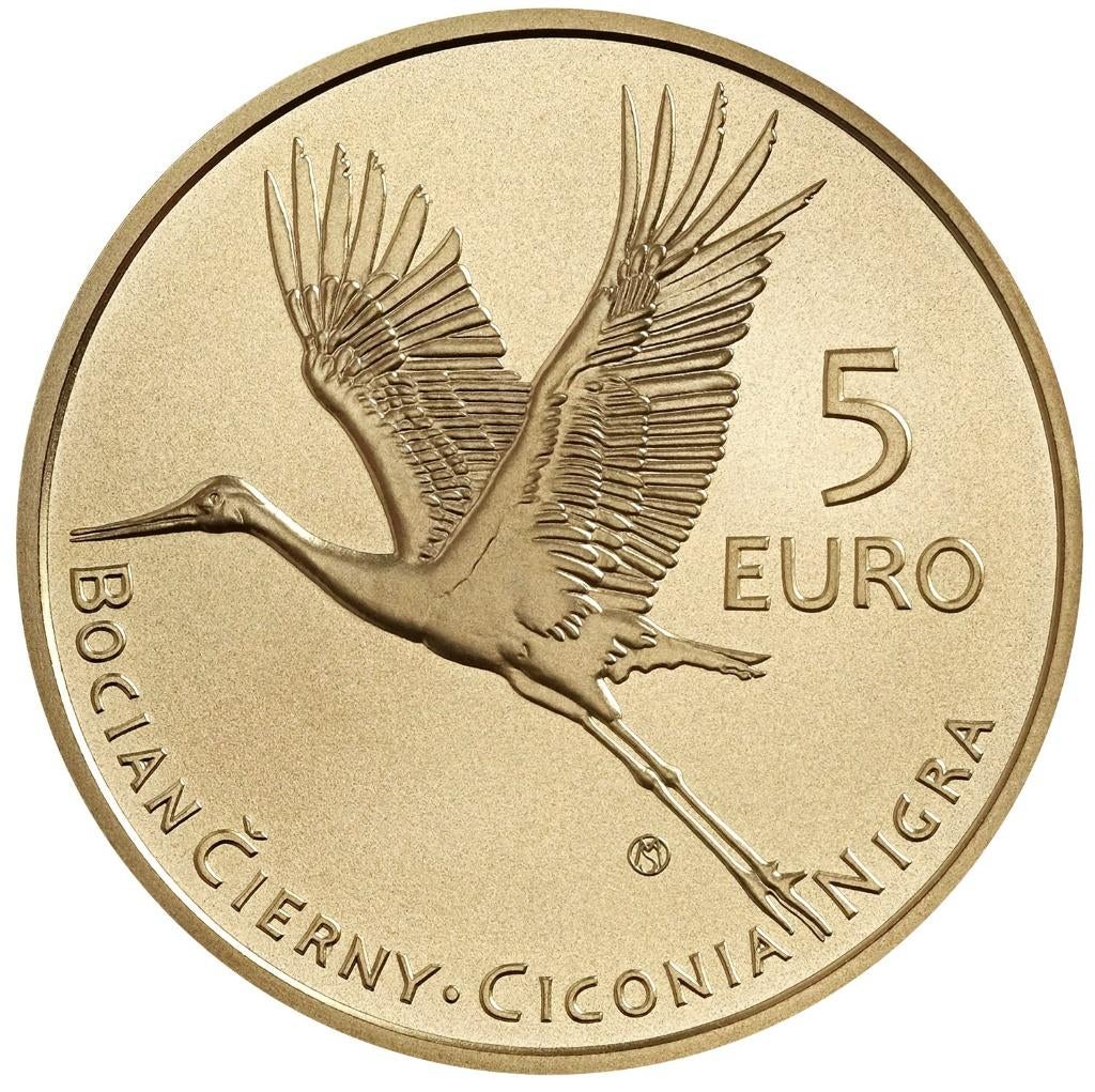 5 euro Slowakije 2023 - Zwarte Ooievaar - BU in Muntcapsule, Verzenden, Slowakije, 5 euro, Losse munt