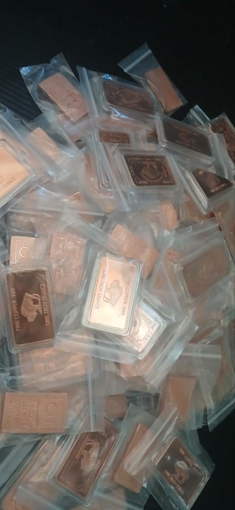 100 Oz Kooper Baren - 1 Oz Per Stuk - 999 Koper, Postzegels en Munten, Edelmetalen en Baren, Verzenden, Koper