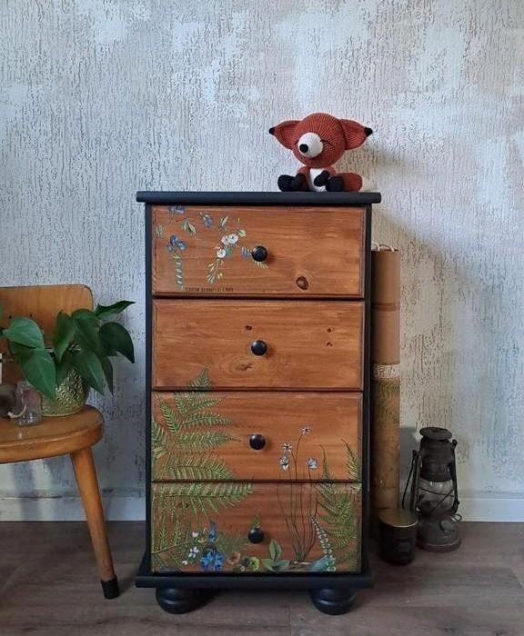 Nachtkastje zwart botanisch, Ophalen, 25 tot 50 cm, 50 tot 100 cm, Minder dan 100 cm
