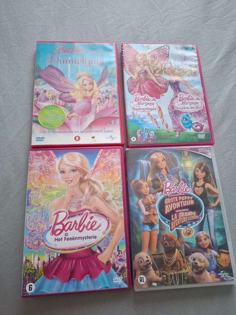 Barbie Dvd's: Duimelijntje, Mariposa, Feeënmysterie, Puppy, Alle leeftijden, Ophalen of Verzenden, Zo goed als nieuw