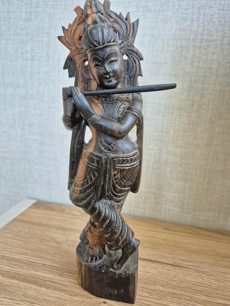 Houten beeld Krishna, ca 31 cm hoog, Ophalen of Verzenden