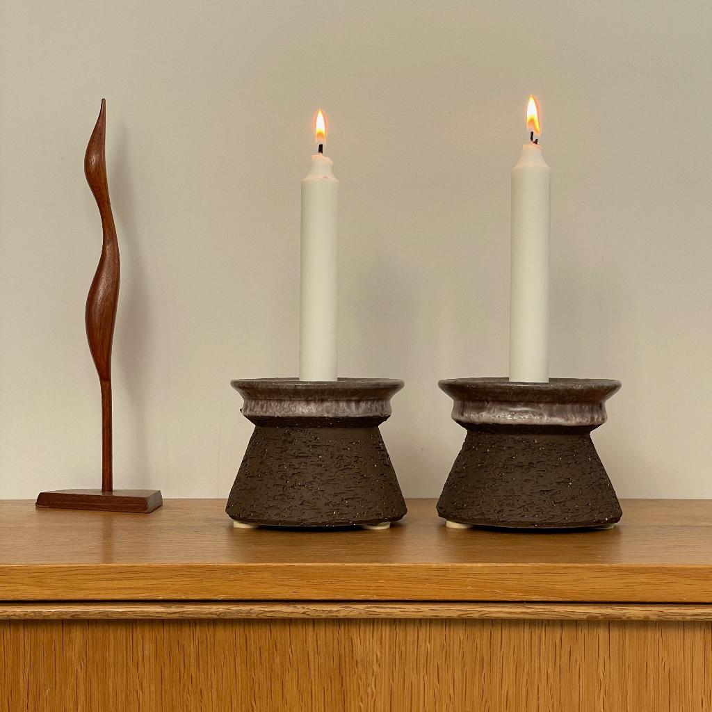 vintage Scandi keramiek KANDELAARS Mid Century HK-Living MCM, Overige materialen, Gebruikt, Beige, Ophalen of Verzenden