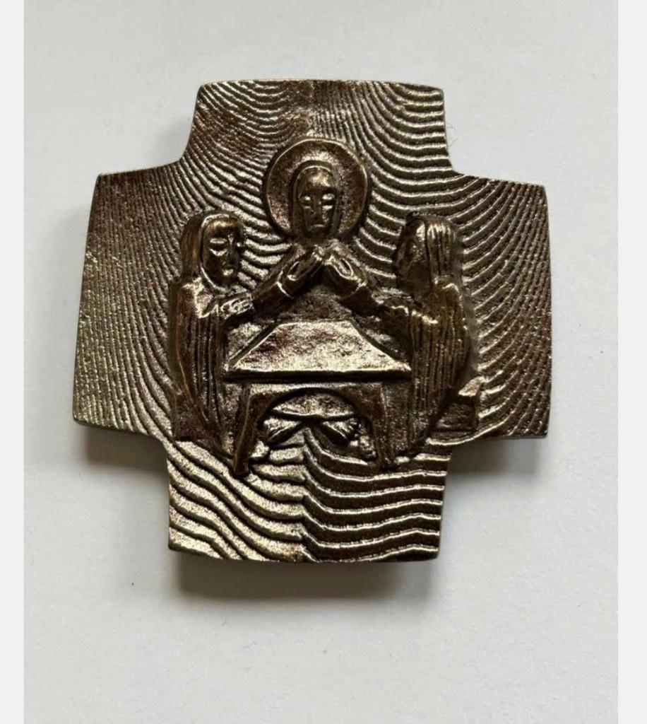 Metalen religieuze plaquette Jezus en discipelen, Antiek en Kunst, Antiek | Religie, Ophalen of Verzenden