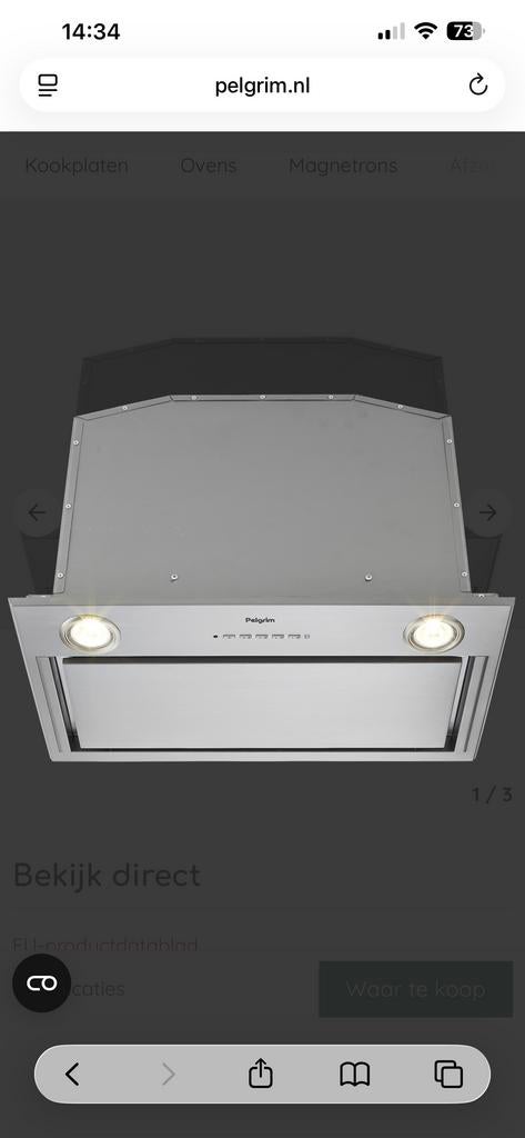 Pelgrim Afzuigkap Inbouw RVS - Zo goed als nieuw, Ophalen of Verzenden, Zo goed als nieuw, Inbouw, Vlakschermkap