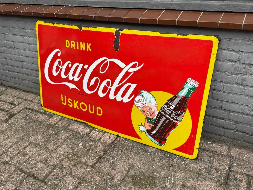 Vintage Coca-Cola Emaille Reclamebord - IJskoud, Ophalen