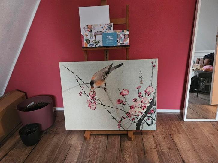 Schilderij met vogel en bloesem, Antiek en Kunst, Kunst | Schilderijen | Klassiek, Ophalen