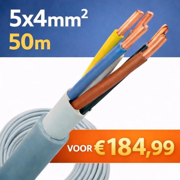 YMvK 5x4mm²  per rol van 50 meter, Doe-het-zelf en Verbouw, Elektra en Kabels, Nieuw, Kabel of Snoer, Ophalen of Verzenden