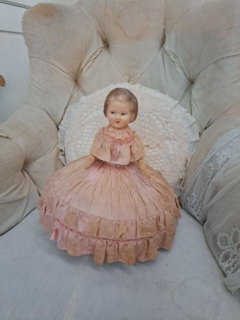 Mooie oude half doll, Hoog 29 cm., Ophalen of Verzenden