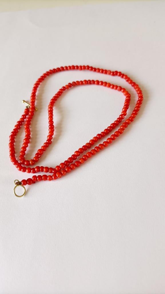 Oude ketting Bloedkoraal met Kapittelslot, 14 krt, Verzenden, Goud, Ketting, Met edelsteen