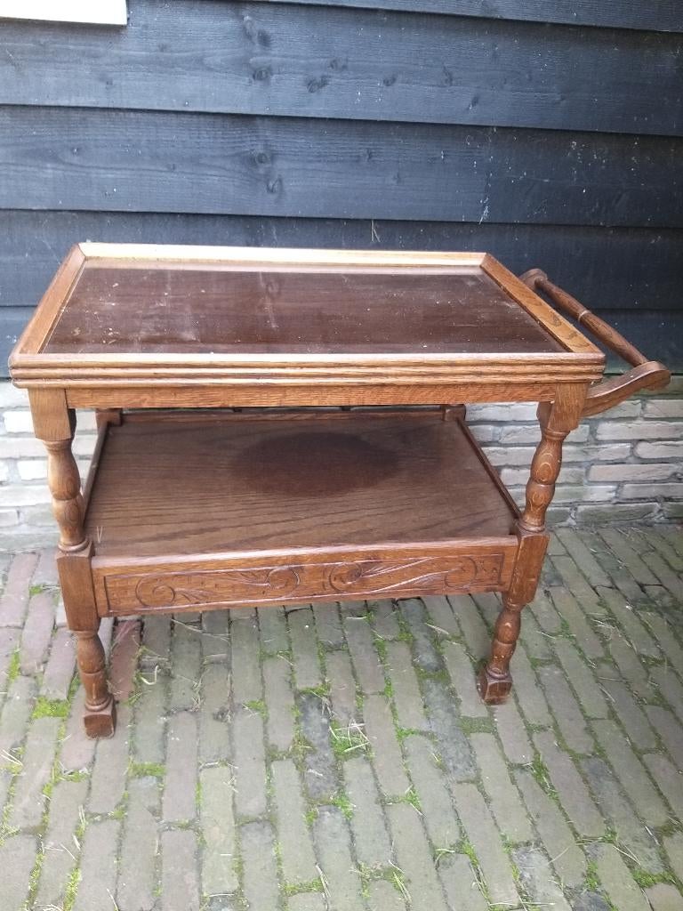 antieke theetafel met glazen plaat, Ophalen