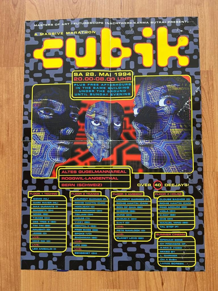 Houseposter – Cubik 28 mei 1994 Bern Switzerland (Schweiss), Verzamelen, Posters, Ophalen, A1 t/m A3, Muziek, Rechthoekig Staand