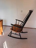 Vintage houten schommelstoel – zwart met warm houten zitting, Ophalen, Gebruikt, Zwart, Eén