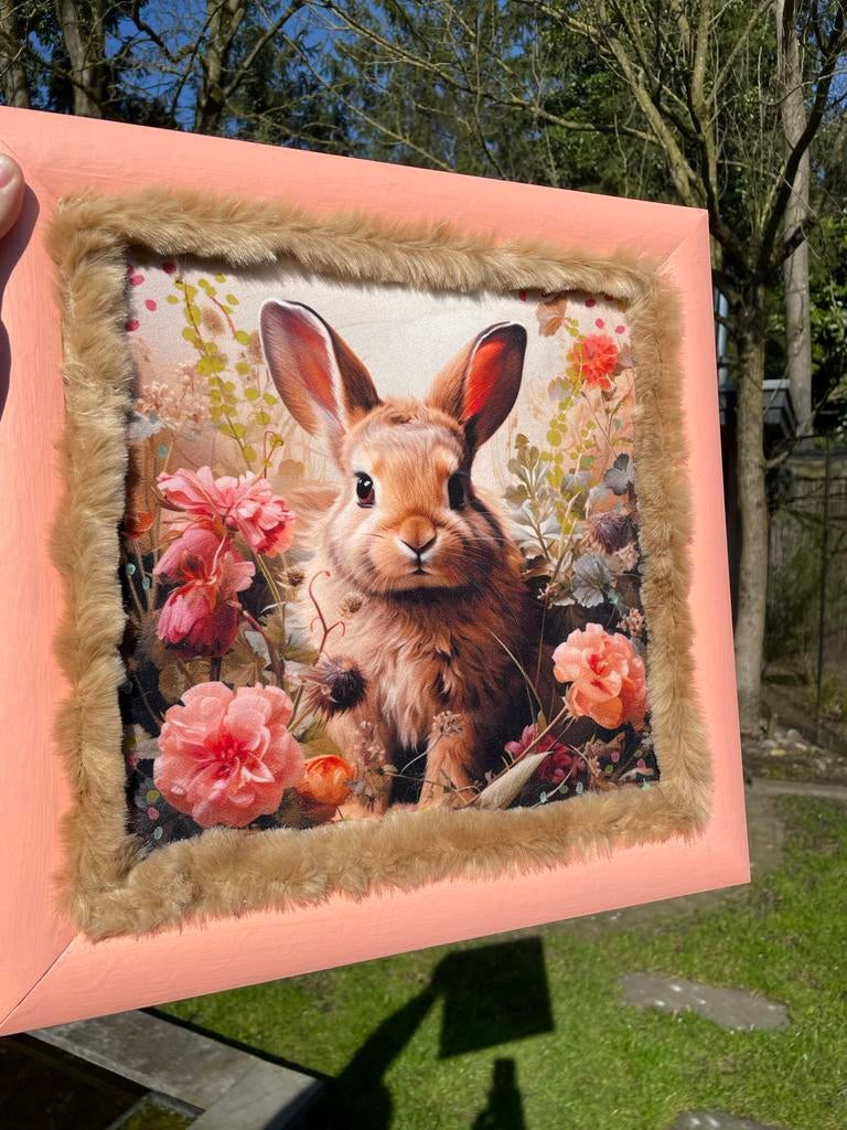 Upcycle lijstje met een zacht velvet konijntje, Ophalen, Minder dan 50 cm, Overige typen, Zo goed als nieuw