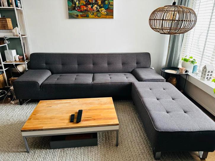 Rechte bank met hoocker, Huis en Inrichting, Banken | Sofa's en Chaises Longues, Gebruikt, Driepersoons, 200 tot 250 cm, 75 tot 100 cm