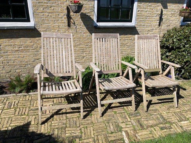 Teakhouten tuinstoelen, Ophalen, Gebruikt, Teakhout, Inklapbaar