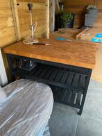 Ikea keukenblok Vadholma zwart met 2 barkrukken, Ophalen, Gebruikt, 100 tot 150 cm, Zwart