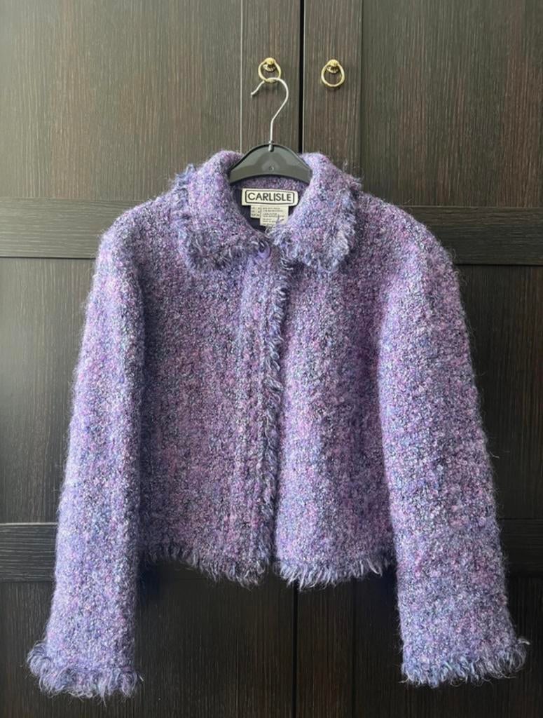 Carlisle tweed paars bouclé jasje wol maat 34 (XS), Ophalen of Verzenden, Zo goed als nieuw, Maat 34 (XS) of kleiner, Paars