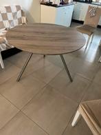 Ronde eettafel met houtlook blad en metalen poten, Gebruikt, 100 tot 150 cm, Rond, Ophalen of Verzenden