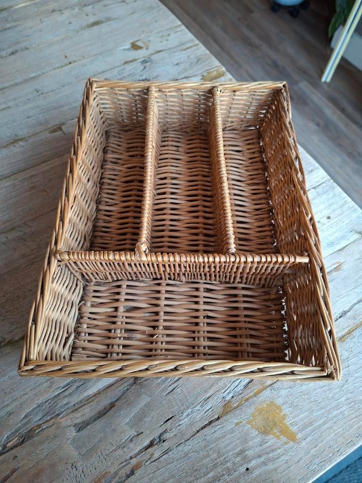 Vintage Rotan bestekbak / opbergmandje 35,5x25,5x7,5 cm, Huis en Inrichting, Keuken | Keukenbenodigdheden, Ophalen of Verzenden