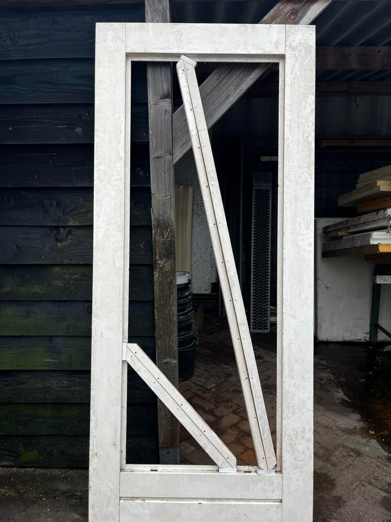 Buiten deur Meranti, Doe-het-zelf en Verbouw, Deuren en Horren, Ophalen, Gebruikt, 200 tot 215 cm, Glas