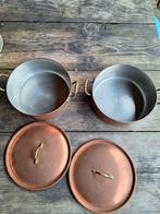 2 Koperen Pannen met Deksel - Vintage Keukenaccessoires, Huis en Inrichting, Keuken | Potten en Pannen, Ophalen of Verzenden, Gebruikt