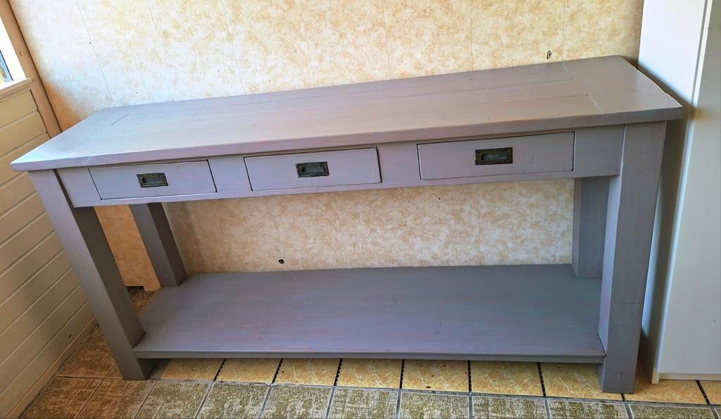 Stoere teak grey wash side table., Ophalen, Gebruikt, Teakhout, Landelijk