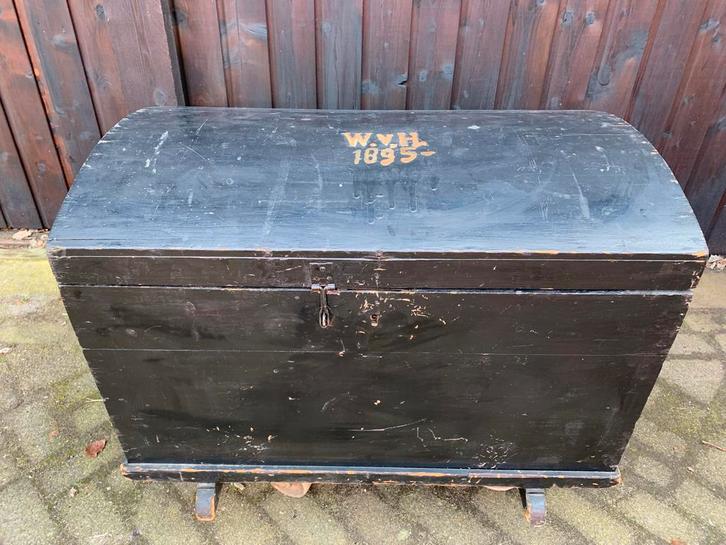 Antieke Hutkoffer/Scheepskist, dekenkist  uit de 19e eeuw, Huis en Inrichting, Woonaccessoires | Kisten, Gebruikt, 50 tot 75 cm