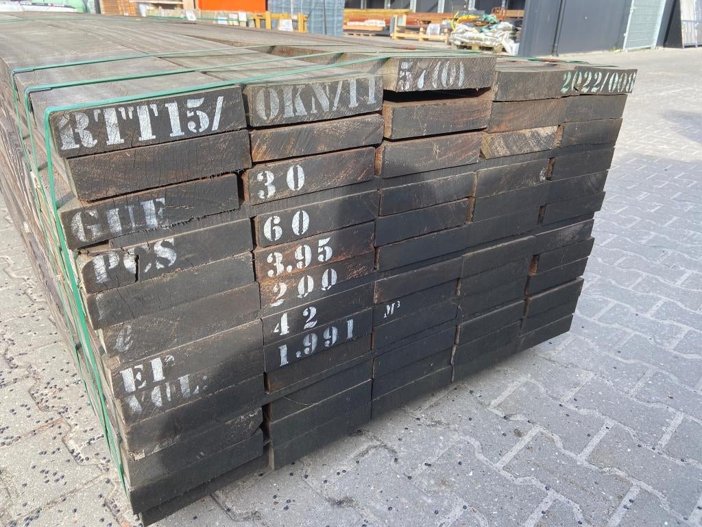 Hardhouten funderingsbalk 4,5x20,5x400 cm ruw - J&W 147, Tuin en Terras, Palen, Balken en Planken, Ophalen, Nieuw, Hardhout, 250 cm of meer