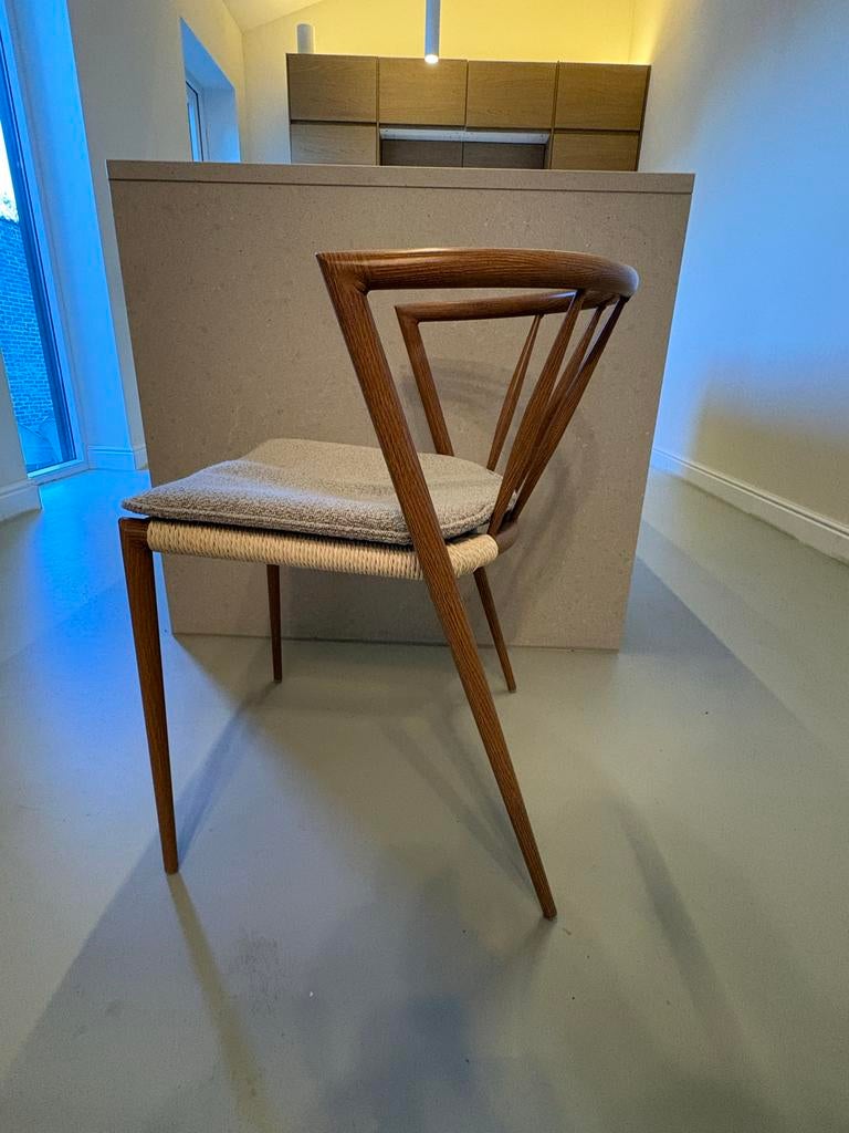 4x Japandi eetkamerstoelen met kussens, nieuwstaat, Ophalen, Bruin, Zo goed als nieuw, Vier