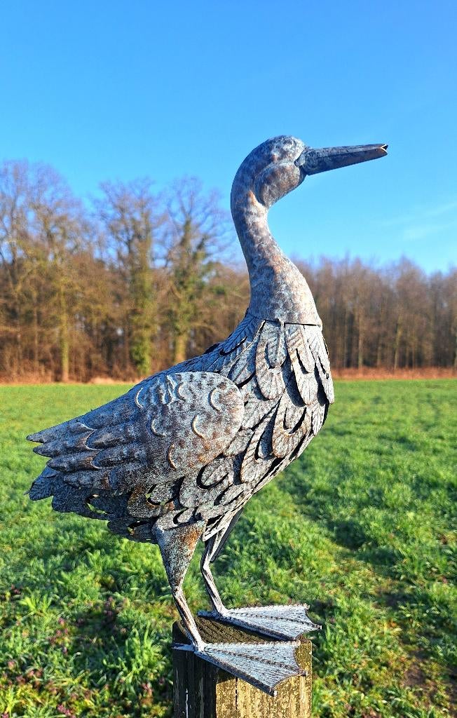 Nieuw metalen eend tuinbeeld, Tuin en Terras, Tuinbeelden, Verzenden, Nieuw, Metaal, Dierenbeeld