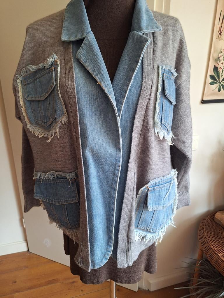 Vest jas stof en spijkerstof maat l xl xxl, Ophalen of Verzenden, Gedragen, Maat 46/48 (XL) of groter, Blauw