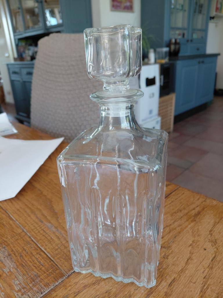 Vierkante glazen fles met stop - 25 cm hoog, Antiek en Kunst, Ophalen of Verzenden