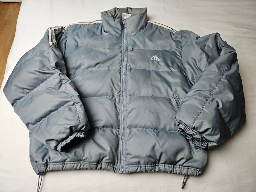 Vintage Adidas Puffer Dons Jack jas groen grijs, Maat 56/58 (XL), Ophalen of Verzenden, Adidas, Gedragen