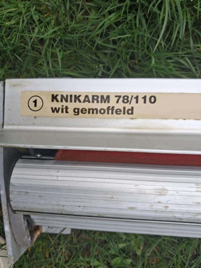 Gebruikt zonneschermdoek - Knikarm 78/110 wit gemoffeld, Tuin en Terras, 150 tot 300 cm, Ophalen, Gebruikt, Knikarmscherm