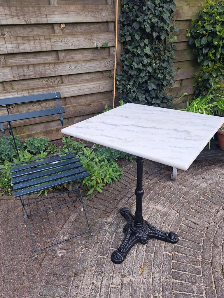 Vierkant marmeren bistro tafel., Ophalen of Verzenden, Metaal