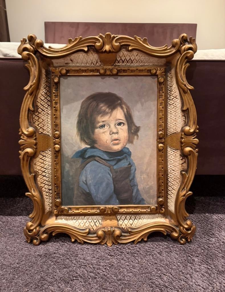 Schilderij huilende zigeunerjongen in gouden lijst, Ophalen