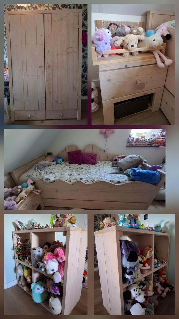 Kinderkamer steigerhout compleet met bed, kledingkast etc., Kinderen en Baby's, Kinderkamer | Complete kinderkamers, Ophalen, Zo goed als nieuw