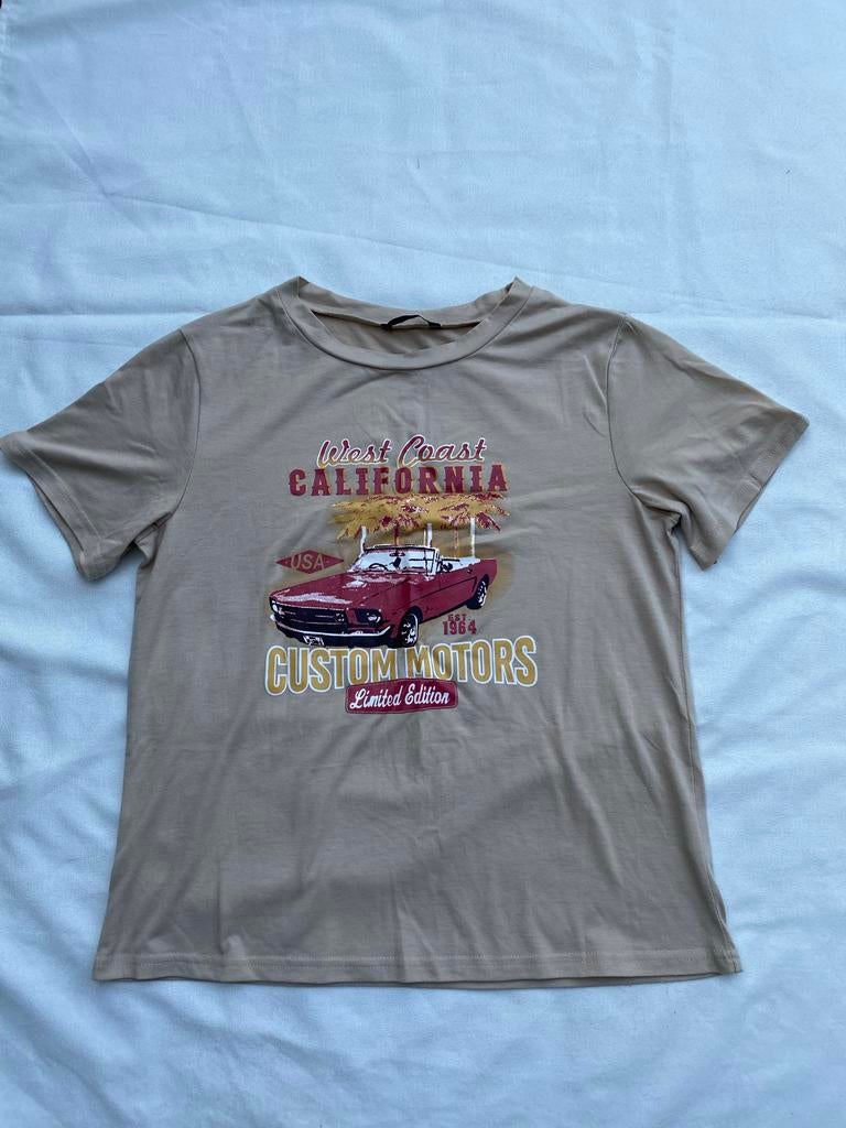 Shein T-shirt met 'West Coast California' print, Beige, Ophalen of Verzenden, Zo goed als nieuw, Korte mouw