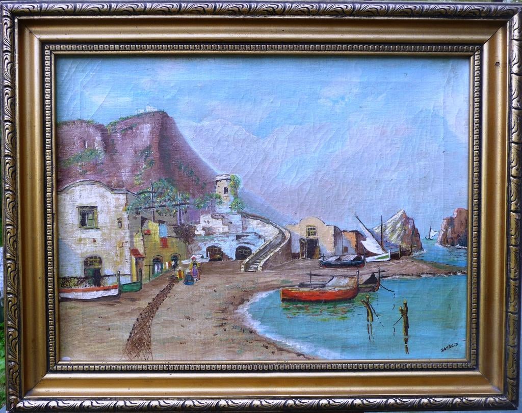 Vissersdorpje - gesigneerd - olieverf op doek - gelijst, Antiek en Kunst, Kunst | Schilderijen | Klassiek, Ophalen of Verzenden