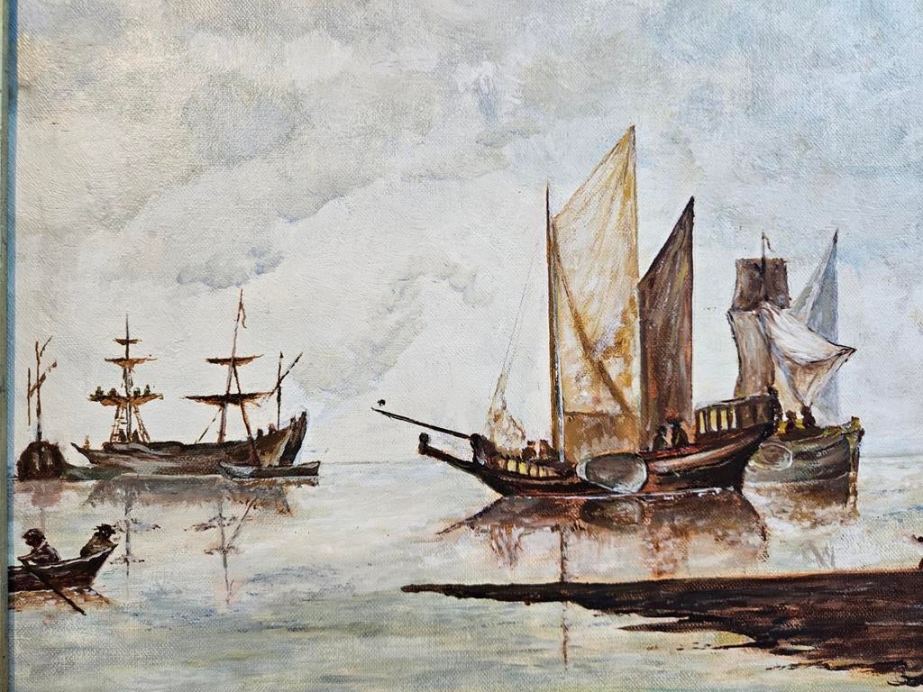 Historisch geïnspireerd schilderij: Boten op het water, Ophalen of Verzenden