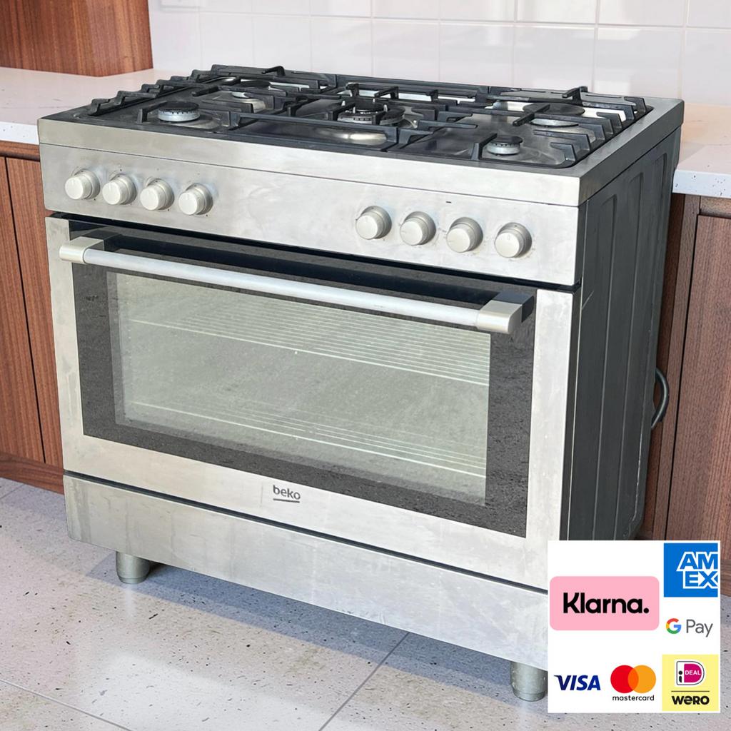 Gasfornuis Outlet Breed 90cm BEKO 5-pits RVS | Garantie |, Witgoed en Apparatuur, Fornuizen, Ophalen, 60 cm of meer, B, Zo goed als nieuw
