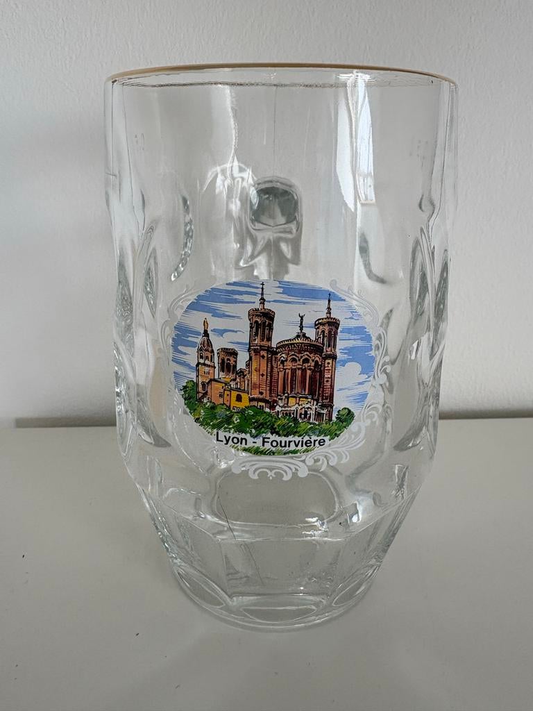 Vintage glazen bierpul, Lyon Fourviere o,5 liter, Verzamelen, Biermerken, Ophalen of Verzenden, Zo goed als nieuw, Pul(len), Overige merken
