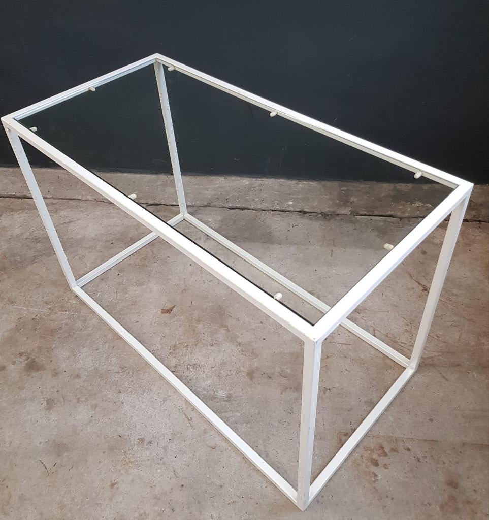 Salontafel glas metaal wit sidetable tafel bijzettafel, Huis en Inrichting, Tafels | Sidetables, 50 tot 100 cm, Ophalen of Verzenden