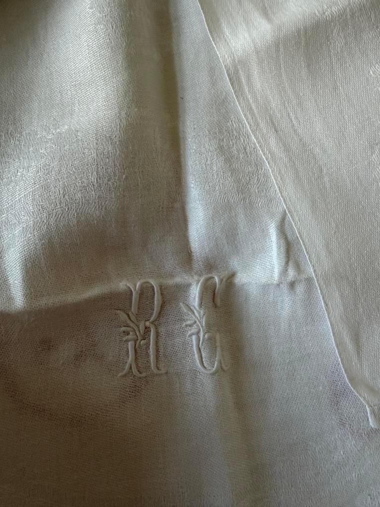 Antieke linnen, damast servetten met monogram, Ophalen of Verzenden