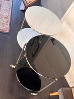 Jaren 70 Design salon tafel, Gebruikt, 100 tot 150 cm, Rond, Glas