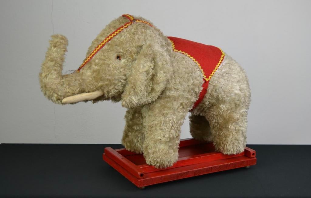 Grote oude Speelgoed Olifant op Wieltjes - Trekolifant, Antiek en Kunst, Ophalen of Verzenden