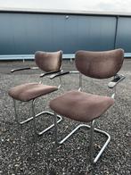 Vintage Gispen stoelen met bruine rib corduroy stof, Huis en Inrichting, Stoelen, Gebruikt, Bruin, Ophalen of Verzenden, Metaal
