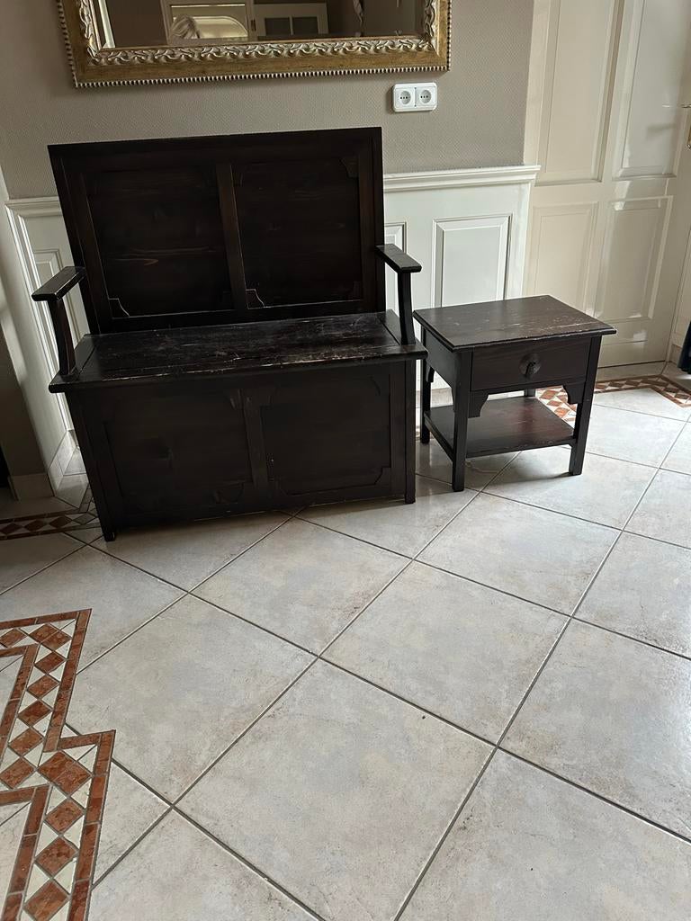 Opbergbank en Nachtkastje/Bijzettafel, Ophalen, Gebruikt, Hout